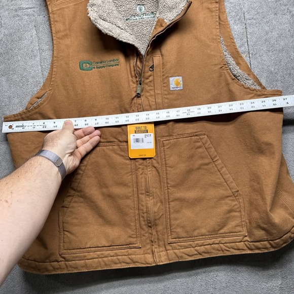 Carhartt‎ Sherpa Lined Duck Vest Brown Workwear Mock Neck Mens 2XL - Picture 7 of 14